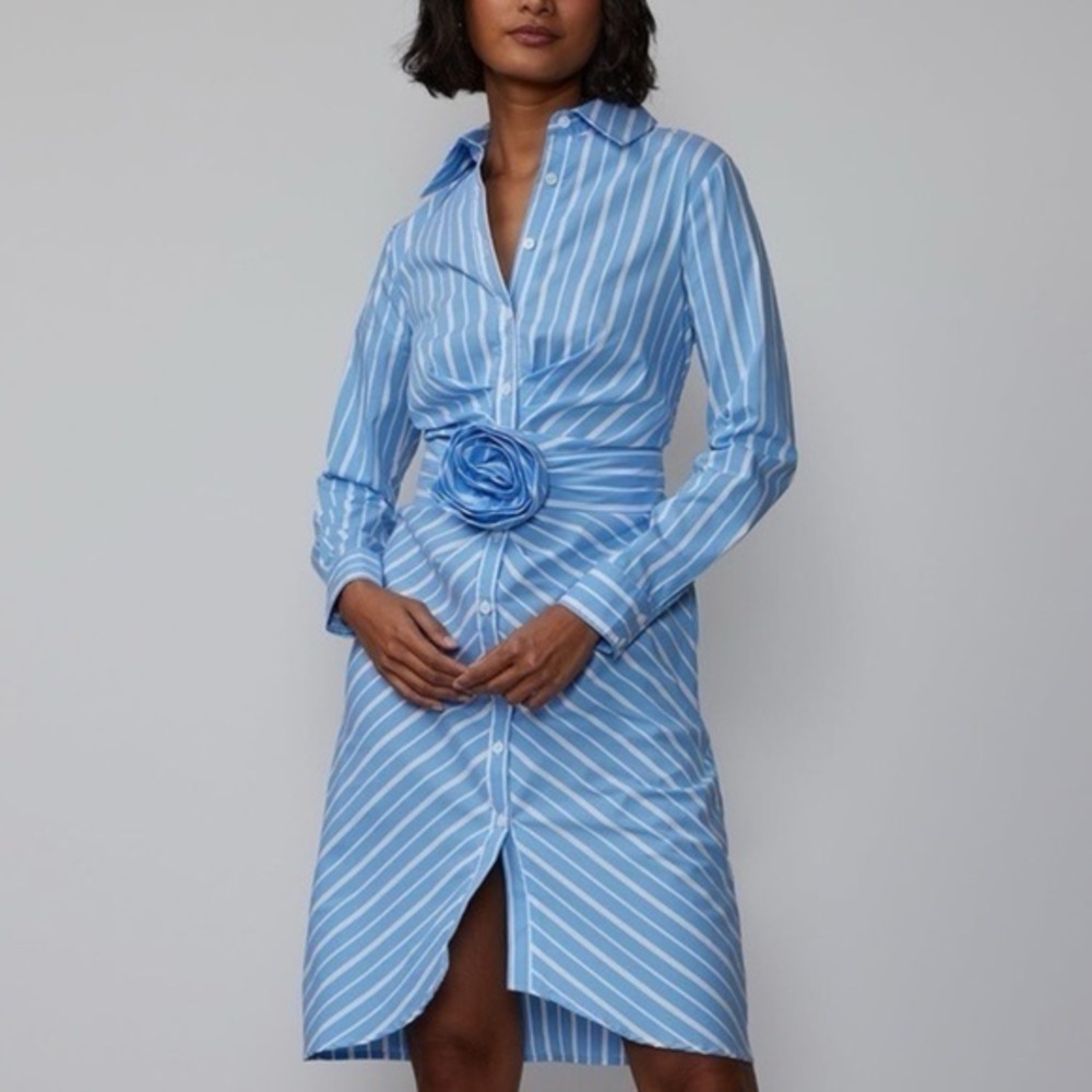 NYC Long Sleeve Rosette Stripe Shirt Dress